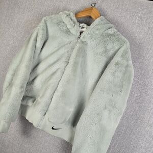 Nike Sportswear Essentials Faux Fur Jacket Grey Haze(mint) Womens Sz L